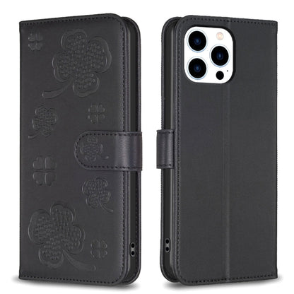 Four-leaf Embossed Leather Phone Case, For iPhone 14 Plus, For iPhone 14, For iPhone 14 Pro, For iPhone 14 Pro Max