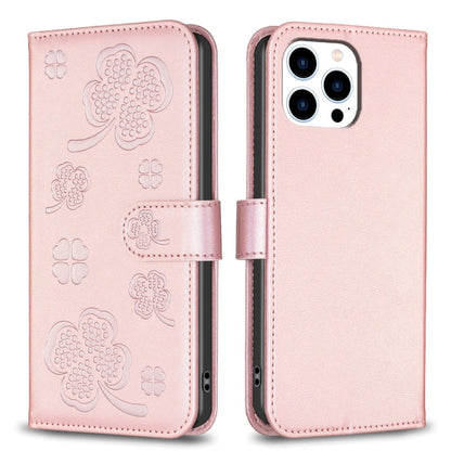 Four-leaf Embossed Leather Phone Case, For iPhone 14 Plus, For iPhone 14, For iPhone 14 Pro, For iPhone 14 Pro Max