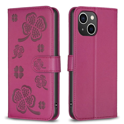 Four-leaf Embossed Leather Phone Case, For iPhone 14 Plus, For iPhone 14, For iPhone 14 Pro, For iPhone 14 Pro Max