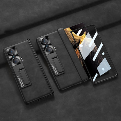 GKK Integrated Frosted Fold Hinge Leather Phone Case with Holder, For Honor Magic V2, For Honor Magic VS