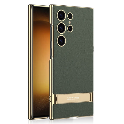 GKK Triumph Ultra-Thin Plain Leather Phone Case with Holder, For Samsung Galaxy S24 Ultra 5G