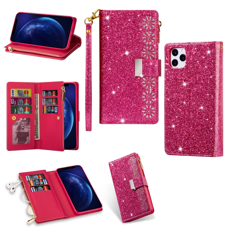 Multi-card Slots Starry Sky Laser Carving Glitter Zipper Horizontal Flip Leather Case with Holder & Wallet & Lanyard, For iPhone 11 Pro Max, For iPhone 11 Pro, For iPhone 11, For iPhone XS Max