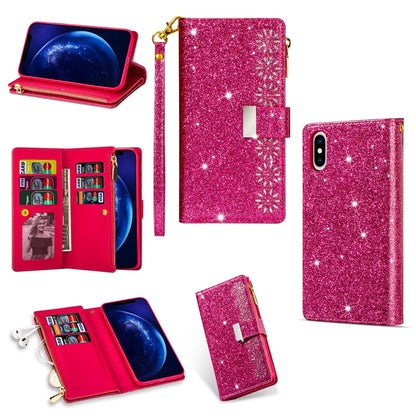 Multi-card Slots Starry Sky Laser Carving Glitter Zipper Horizontal Flip Leather Case with Holder & Wallet & Lanyard, For iPhone 11 Pro Max, For iPhone 11 Pro, For iPhone 11, For iPhone XS Max