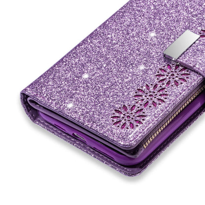 Multi-card Slots Starry Sky Laser Carving Glitter Zipper Horizontal Flip Leather Case with Holder & Wallet & Lanyard, For iPhone XR, For iPhone X / XS, For iPhone 8 Plus / 7 Plus, For iPhone SE 2022 / SE 2020 / 8 / 7