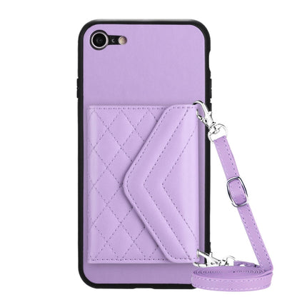 Rhombic Texture Card Bag RFID Phone Case with Long Lanyard, For iPhone SE 2022 / SE 2020, For iPhone 13 Pro Max, For iPhone 13 Pro, For iPhone 13