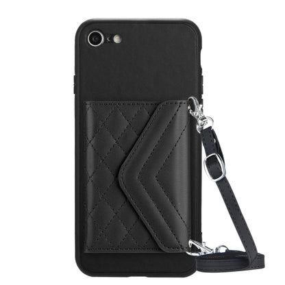Rhombic Texture Card Bag RFID Phone Case with Long Lanyard, For iPhone SE 2022 / SE 2020, For iPhone 13 Pro Max, For iPhone 13 Pro, For iPhone 13