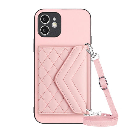 Rhombic Texture Card Bag RFID Phone Case with Long Lanyard, For iPhone 13 mini, For iPhone 12, For iPhone 12 Pro Max, For iPhone 12 Pro