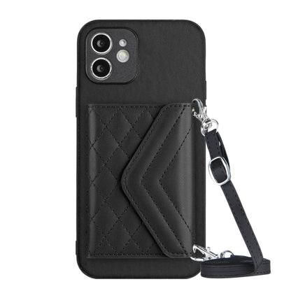 Rhombic Texture Card Bag RFID Phone Case with Long Lanyard, For iPhone 12 mini, For iPhone 11 Pro Max, For iPhone 11, For iPhone 11 Pro