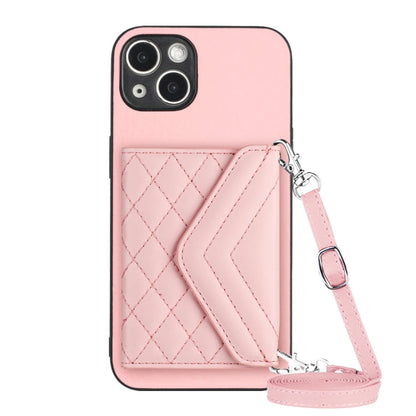 Rhombic Texture Card Bag RFID Phone Case with Long Lanyard, For iPhone 15 Pro Max, For iPhone 15 Pro, For iPhone 15 Plus, For iPhone 15