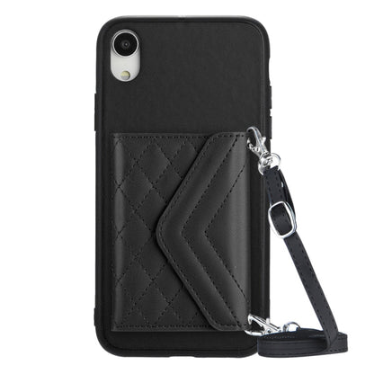 Rhombic Texture Card Bag RFID Phone Case with Long Lanyard, For iPhone XS / X, For iPhone XR, For iPhone XS Max, For iPhone 8 Plus / 7 Plus