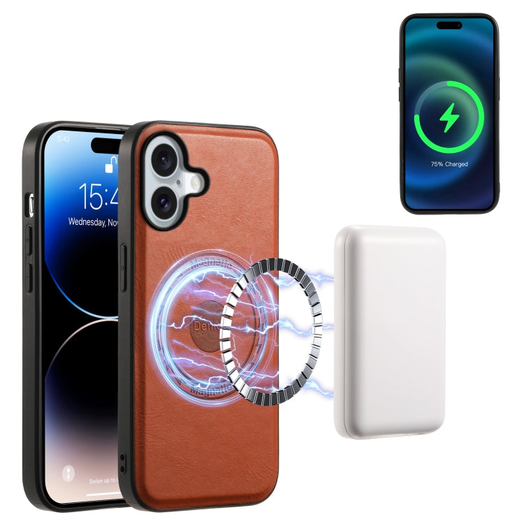 Denior Cowhide Texture Leather MagSafe Phone Case, For iPhone 16 Pro Max, For iPhone 16 Pro, For iPhone 16 Plus, For iPhone 16, For iPhone 15 Pro Max, For iPhone 15 Pro