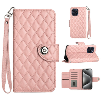 Rhombic Texture Flip Leather Phone Case with Lanyard, For iPhone 16, For iPhone 15 Pro Max, For iPhone 15 Pro, For iPhone 15 Plus