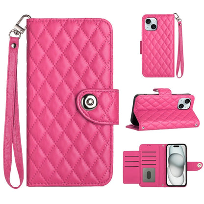 Rhombic Texture Flip Leather Phone Case with Lanyard, For iPhone 16, For iPhone 15 Pro Max, For iPhone 15 Pro, For iPhone 15 Plus