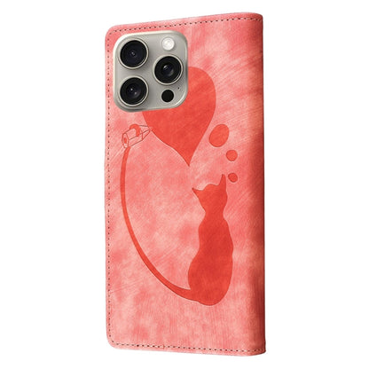 Pen Heart Cat Embossed Leather Phone Case, For iPhone 15 Pro Max, For iPhone 15 Pro, For iPhone 15 Plus, For iPhone 15