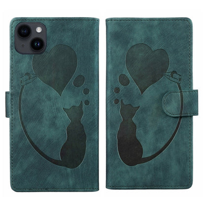 Pen Heart Cat Embossed Leather Phone Case, For iPhone 14 Plus, For iPhone 14, For iPhone 14 Pro, For iPhone 14 Pro Max