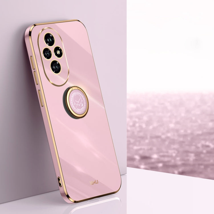 XINLI Straight 6D Plating Gold Edge TPU Shockproof Case with Ring Holder, For Honor Play 60 Plus, For Honor X6b, For Honor 200