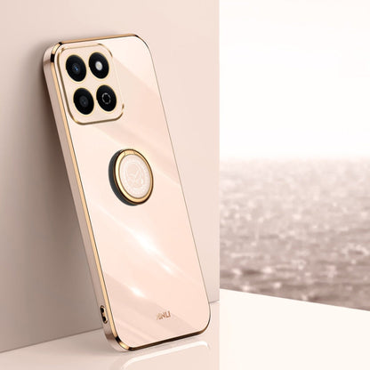 XINLI Straight 6D Plating Gold Edge TPU Shockproof Case with Ring Holder, For Honor Play 60 Plus, For Honor X6b, For Honor 200