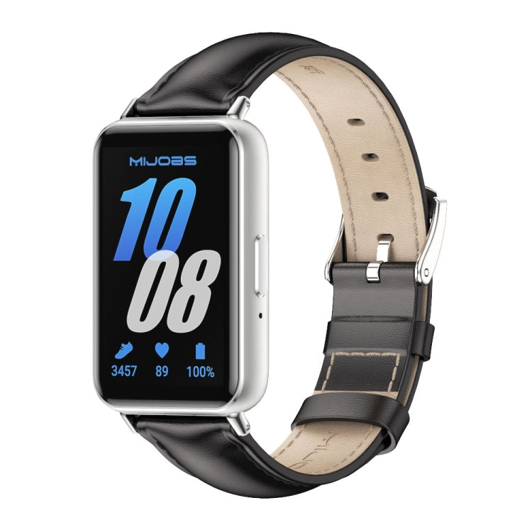 Mijobs Dual-sided Genuine Leather Watch Band, For Samsung Galaxy Fit 3