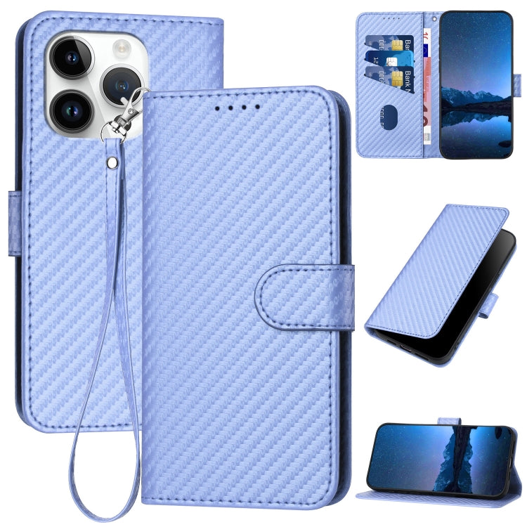 YX0070 Carbon Fiber Buckle Leather Phone Case with Lanyard, For iPhone 14 Pro, For iPhone 14 Pro Max, For iPhone SE 2022 / SE 2020 / 8 / 7