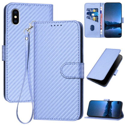 YX0070 Carbon Fiber Buckle Leather Phone Case with Lanyard, For iPhone XS Max, For iPhone 8 Plus / 7 Plus
