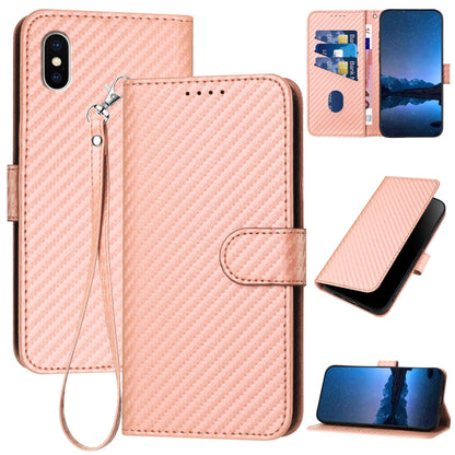 YX0070 Carbon Fiber Buckle Leather Phone Case with Lanyard, For iPhone XS Max, For iPhone 8 Plus / 7 Plus