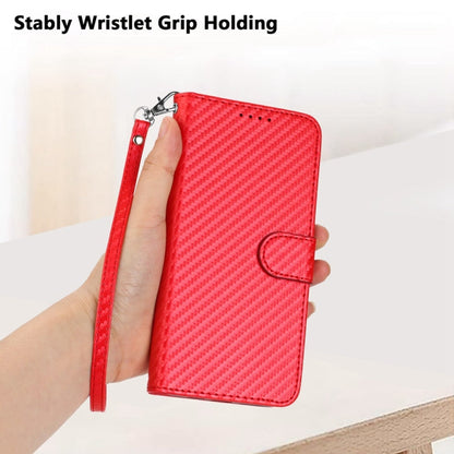 YX0070 Carbon Fiber Buckle Leather Phone Case with Lanyard, For iPhone 16 Pro, For iPhone 16 Plus, For iPhone 16