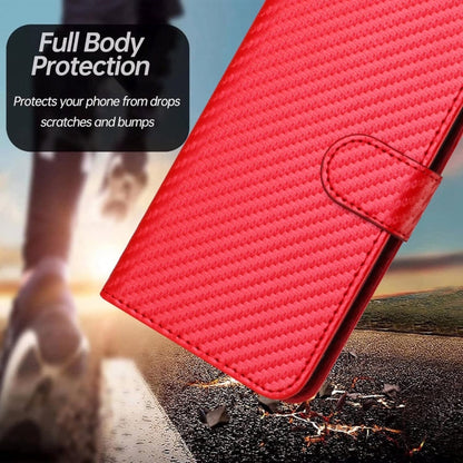 YX0070 Carbon Fiber Buckle Leather Phone Case with Lanyard, For iPhone 16 Pro, For iPhone 16 Plus, For iPhone 16