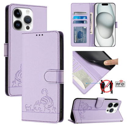 Cat Rat Embossed Pattern RFID Leather Phone Case with Lanyard, For iPhone SE 2024, For iPhone 15 Pro Max, For iPhone 15 Pro, For iPhone 15 Plus
