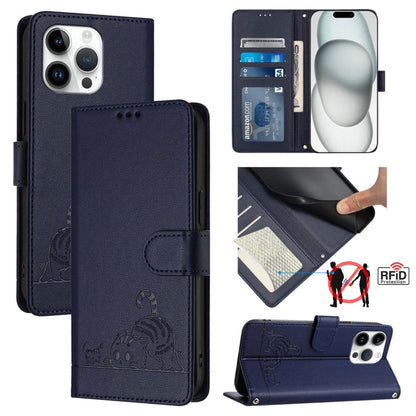 Cat Rat Embossed Pattern RFID Leather Phone Case with Lanyard, For iPhone 14 Pro Max, For iPhone SE 2022/SE 2020/6/7/8, For iPhone 13 Pro Max, For iPhone 13 Pro