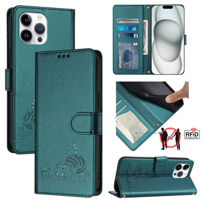 Cat Rat Embossed Pattern RFID Leather Phone Case with Lanyard, For iPhone 14 Pro Max, For iPhone SE 2022/SE 2020/6/7/8, For iPhone 13 Pro Max, For iPhone 13 Pro