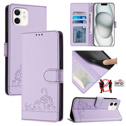 Cat Rat Embossed Pattern RFID Leather Phone Case with Lanyard, For iPhone 13 mini, For iPhone 12/12 Pro, For iPhone 12 Pro Max, For iPhone 12 mini