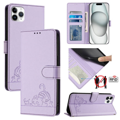 Cat Rat Embossed Pattern RFID Leather Phone Case with Lanyard, For iPhone 11 Pro Max, For iPhone 11, For iPhone 11 Pro, For iPhone XS / X
