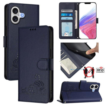 Cat Rat Embossed Pattern RFID Leather Phone Case with Lanyard, For iPhone 17 Pro Max, For iPhone 17 Pro, For iPhone 17, For iPhone Air