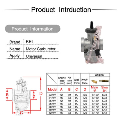 Universal Motorcycle Carburetor Carb Motor Carburetor, PWK33mm, PWK34mm, PWK35mm, PWK36mm, PWK38mm, PWK40mm, PWK42mm