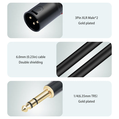 TC145YXK108RE-10 6.35mm 1/4 TRS Male to Dual XLR Male Audio Cable, 1m, 2m, 3m