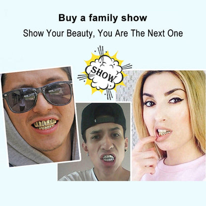 Hip Hop Accessories Gold Tooth Set Real Gold Plating Smooth Upper Eight Lower Six Denture Set