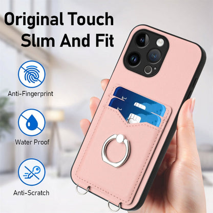 R20 Crossbody Rope Ring Card Holder Phone Case, For iPhone 15 Pro Max, For iPhone 15 Pro, For iPhone 15 Plus, For iPhone 15