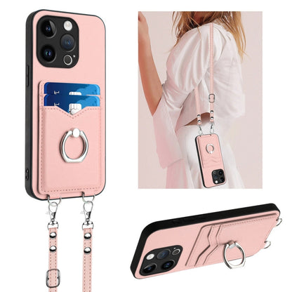 R20 Crossbody Rope Ring Card Holder Phone Case, For iPhone 15 Pro Max, For iPhone 15 Pro, For iPhone 15 Plus, For iPhone 15