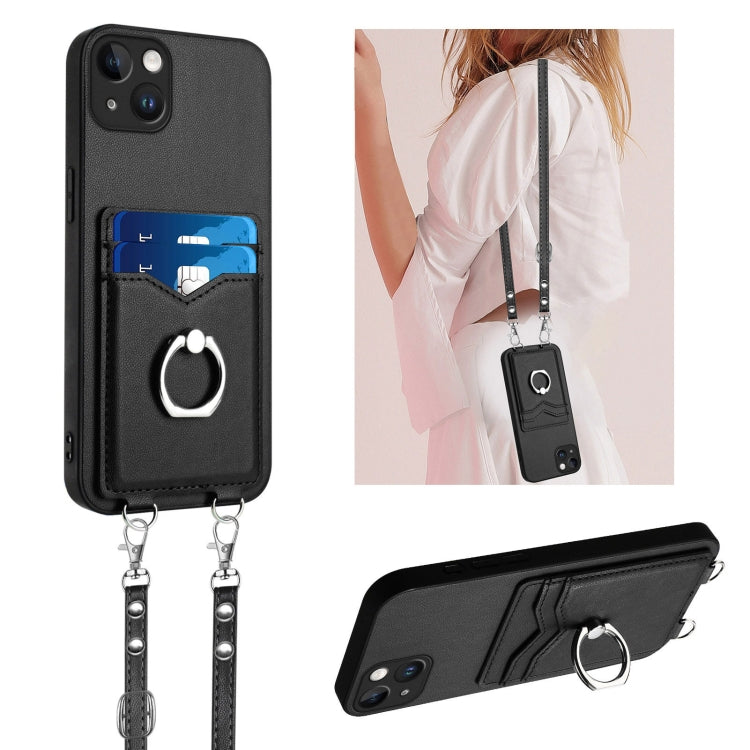R20 Crossbody Rope Ring Card Holder Phone Case, For iPhone 14 Plus, For iPhone 14, For iPhone 14 Pro, For iPhone 14 Pro Max