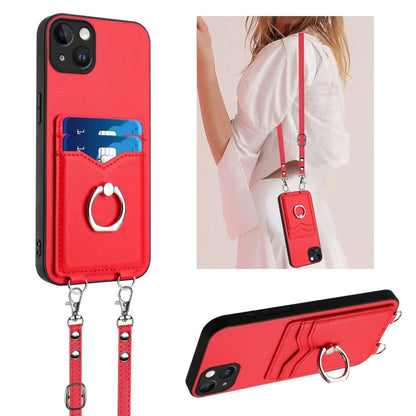 R20 Crossbody Rope Ring Card Holder Phone Case, For iPhone 14 Plus, For iPhone 14, For iPhone 14 Pro, For iPhone 14 Pro Max