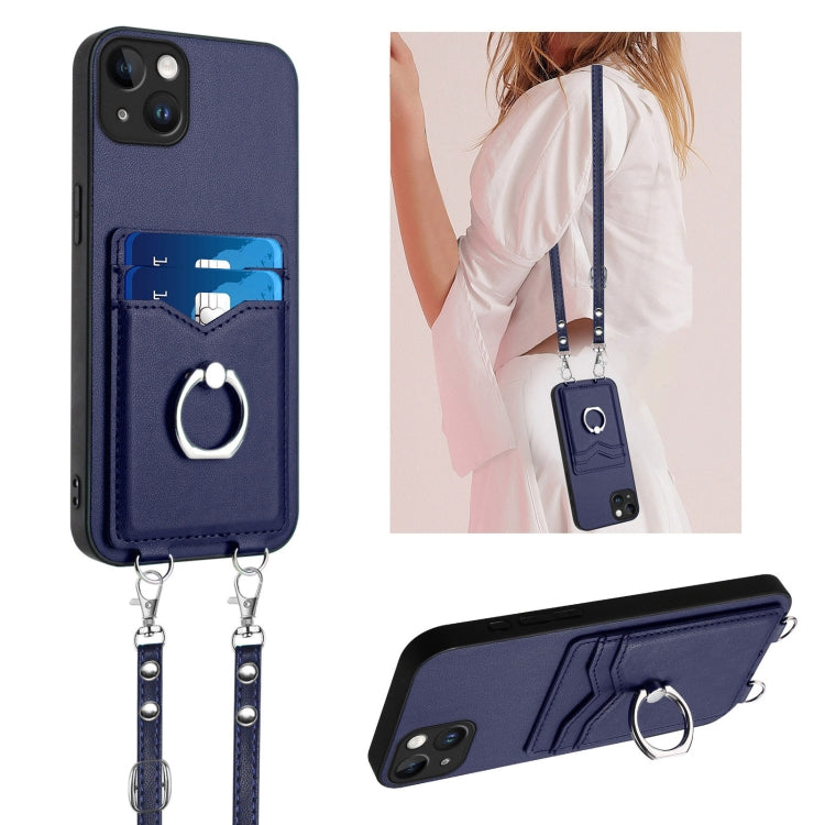 R20 Crossbody Rope Ring Card Holder Phone Case, For iPhone 14 Plus, For iPhone 14, For iPhone 14 Pro, For iPhone 14 Pro Max