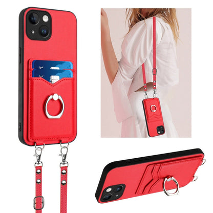 R20 Crossbody Rope Ring Card Holder Phone Case, For iPhone 14 Plus, For iPhone 14, For iPhone 14 Pro, For iPhone 14 Pro Max