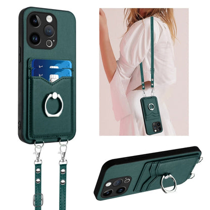 R20 Crossbody Rope Ring Card Holder Phone Case, For iPhone 14 Plus, For iPhone 14, For iPhone 14 Pro, For iPhone 14 Pro Max