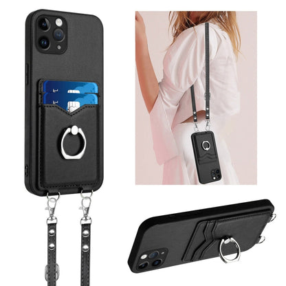 R20 Crossbody Rope Ring Card Holder Phone Case, For iPhone 12 mini, For iPhone 11 Pro Max, For iPhone 11, For iPhone 11 Pro