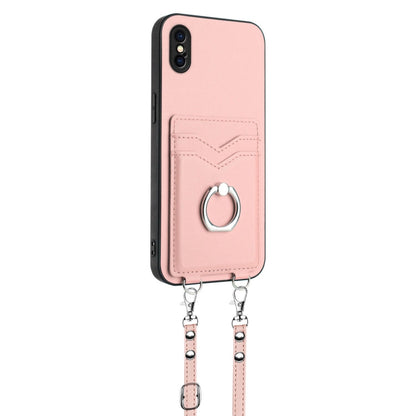 R20 Crossbody Rope Ring Card Holder Phone Case, For iPhone XS / X, For iPhone XR, For iPhone XS Max, For iPhone 8 Plus / 7 Plus