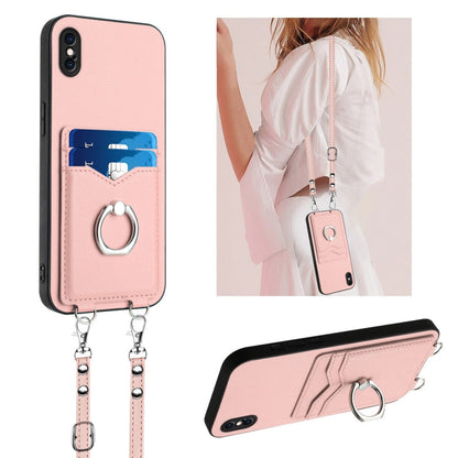R20 Crossbody Rope Ring Card Holder Phone Case, For iPhone XS / X, For iPhone XR, For iPhone XS Max, For iPhone 8 Plus / 7 Plus