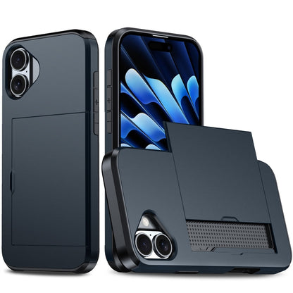 Shockproof Armor Phone Case with Card Slot, For iPhone 16 Pro, For iPhone 16 Plus