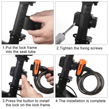 Bicycle Portable Anti-theft Lock Steel Cable Lock with Lock Frame, B Style 120cm Black