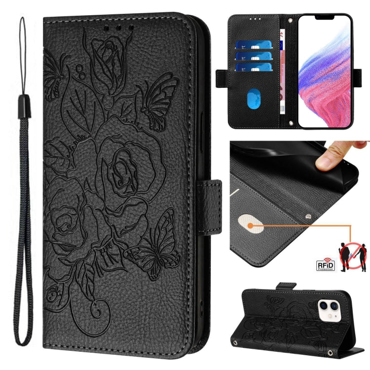 Embossed Rose RFID Anti-theft Leather Phone Case, For iPhone 13 mini, For iPhone 12  / 12 Pro, For iPhone 12 Pro Max, For iPhone 12 mini