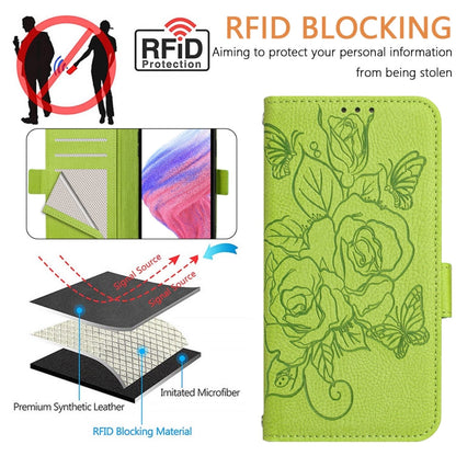 Embossed Rose RFID Anti-theft Leather Phone Case, For iPhone 15, For iPhone 14 Plus, For iPhone 14 / 13, For iPhone 14 Pro